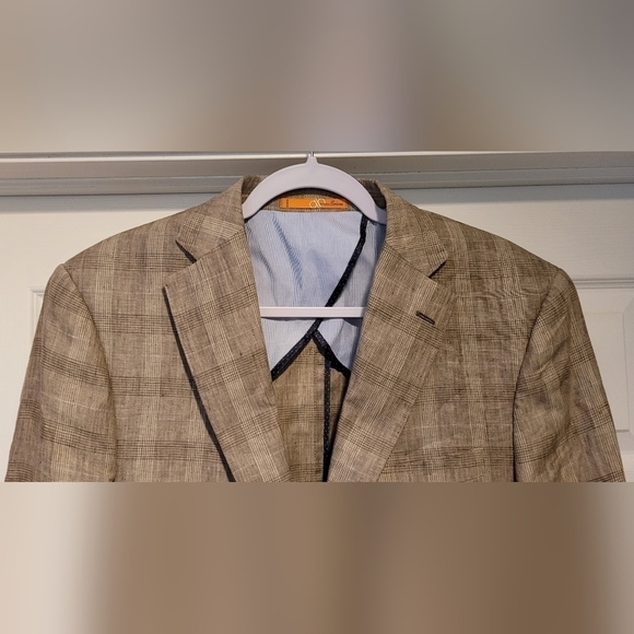 Bianco Brioni Firenze Two Button Brown Beige Pure 100% Linen Modern Fit 38S Coat - Picture 2 of 14